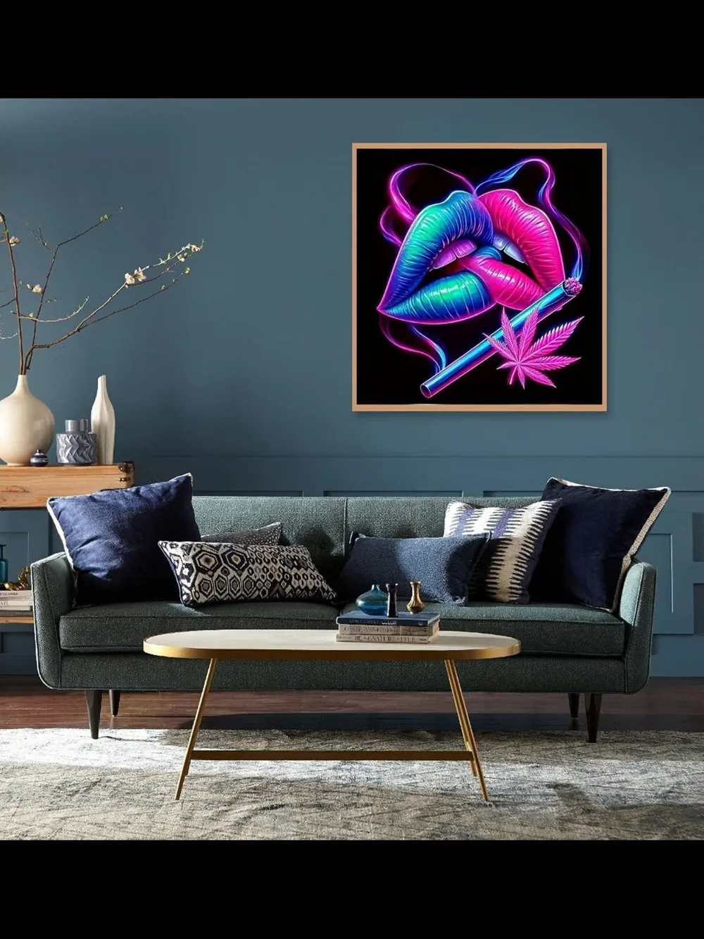 Blue & Pink Lip Art Wall Decal - Modern Pop Accent